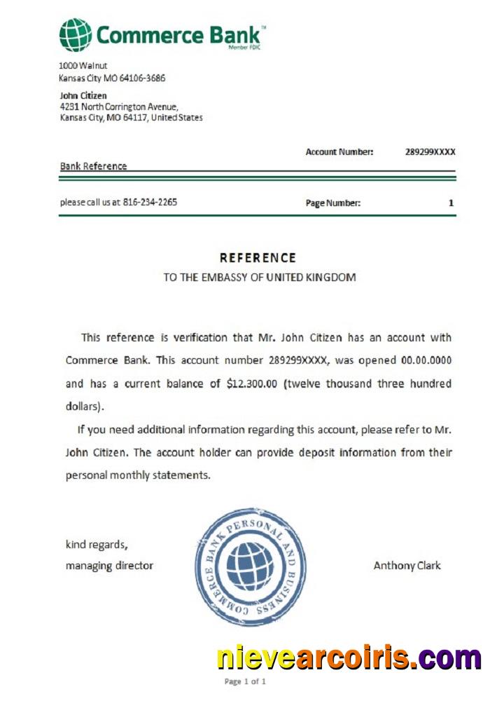 USA Commerce bank reference